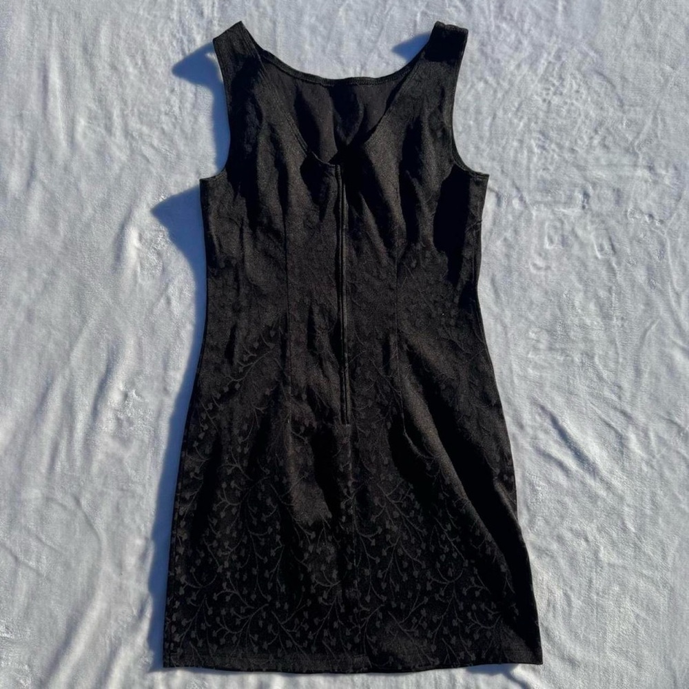 Vintage 90s Black Floral Mini Fairy Dress - Picture 3 of 7